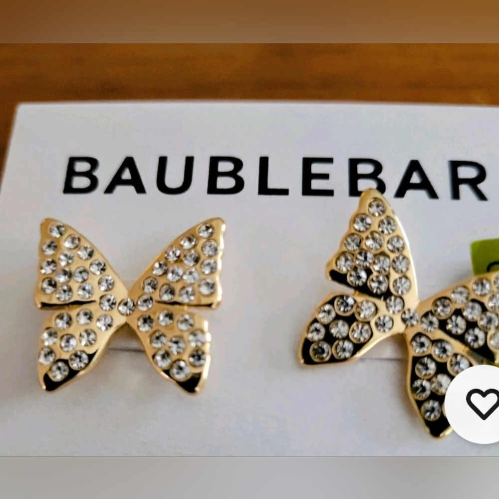 BaubleBar Earrings Gold Tone Crystal Butterfly Wings Stud NWT